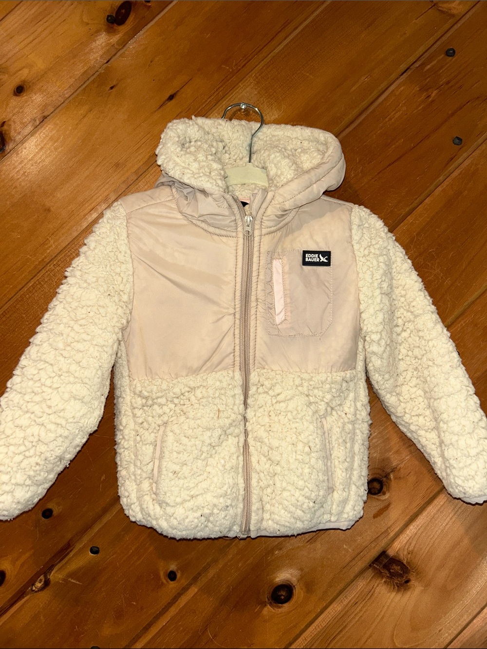 Eddie Bauer toddler 24m fleece and nylon winter jacket, cream & pink